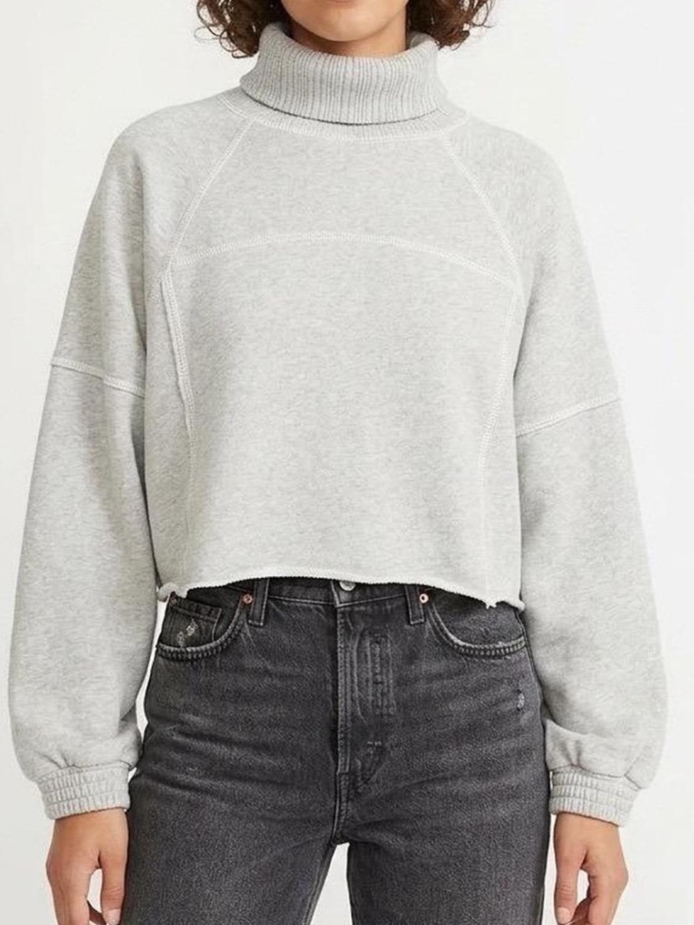 Aerie Large Gray New Heights Turtleneck Cropped Sweatshirt Funnel